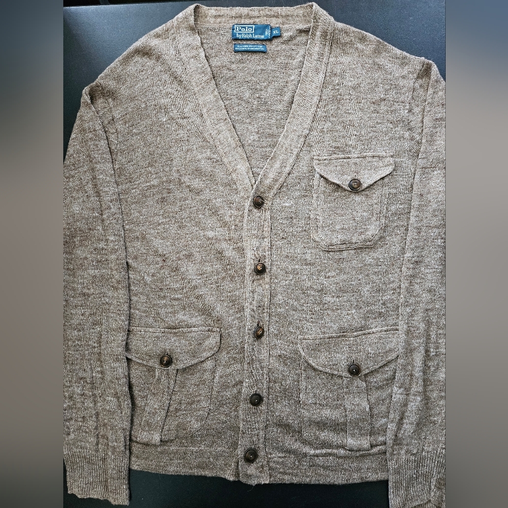 NWOT - Polo by Ralph Lauren - Linen Blend Tan Oversize Cardigan - Size XL